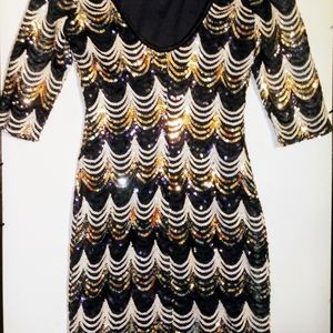 Beautiful Black Silver Sequin Scoop Back Dress EUC